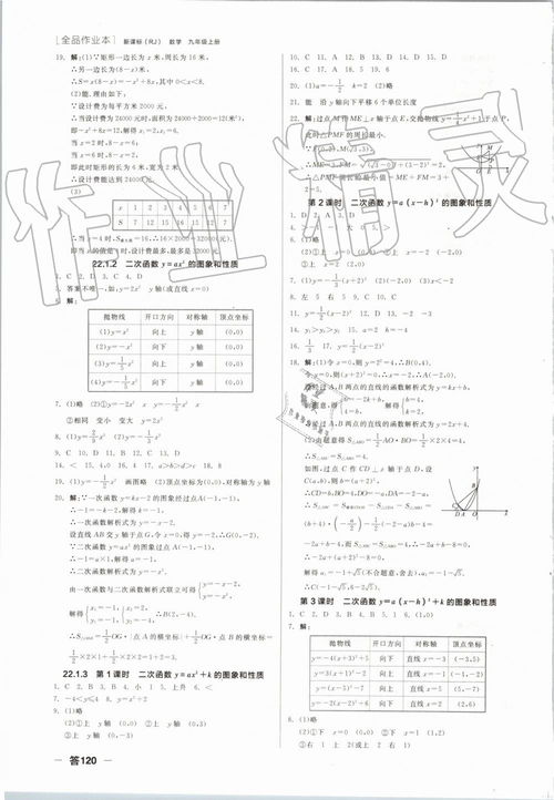 九年级上册数学作业本!九年级上册数学作业本2 1.4 二次函数的应用 1